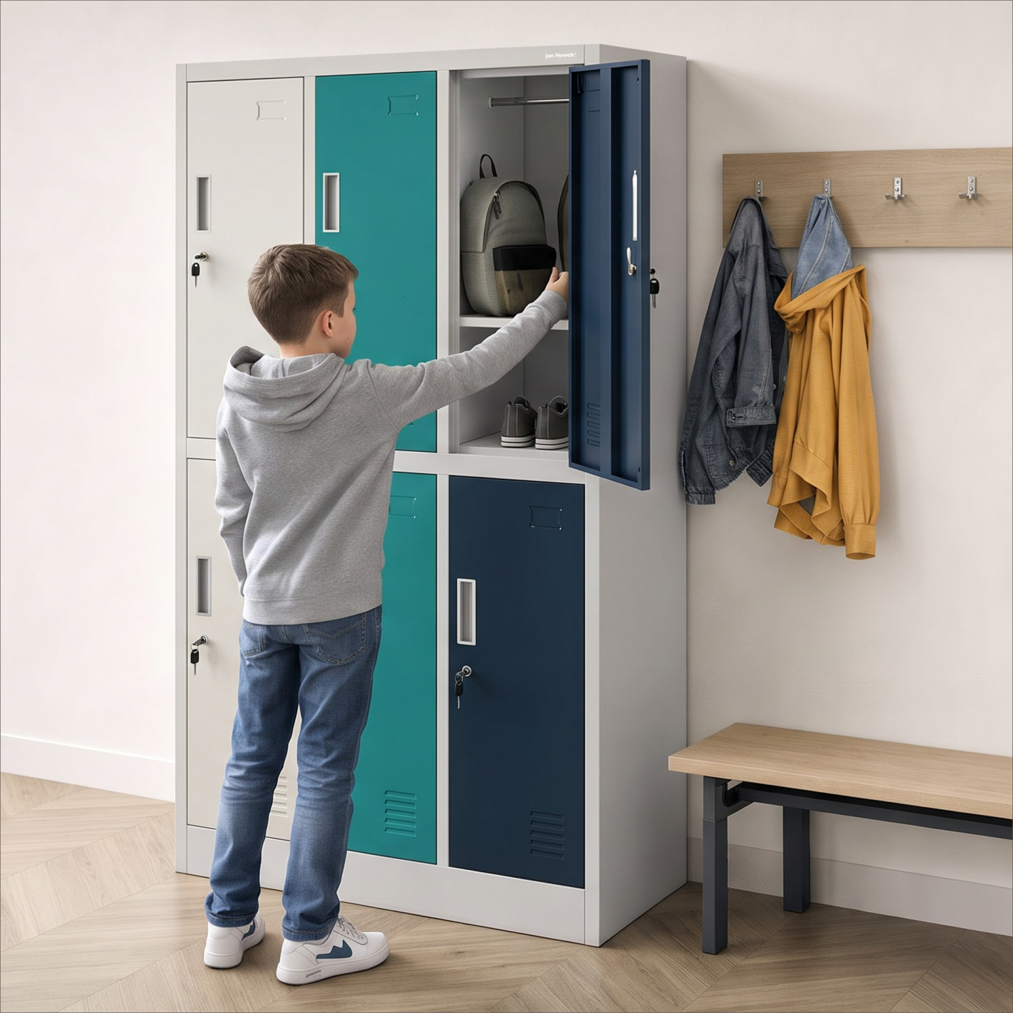 Taquilla escolar de seguridad de 6 compartimentos gris-azul-azul marino, 900x1500x450 mm: IGOREK