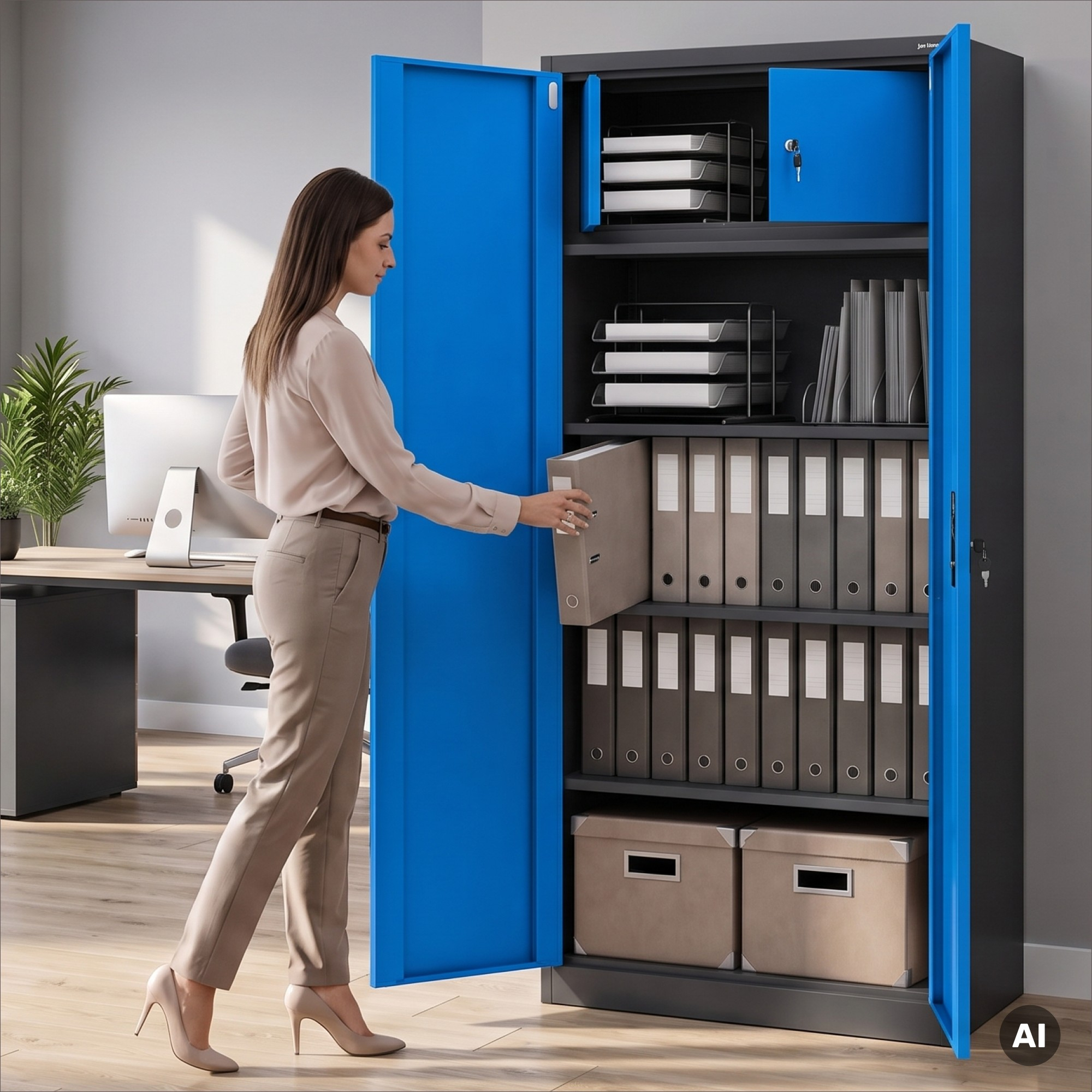 Armario metálico con compartimento de almacenamiento antracita-azul, 900x1850x450 mm: TOMASZ