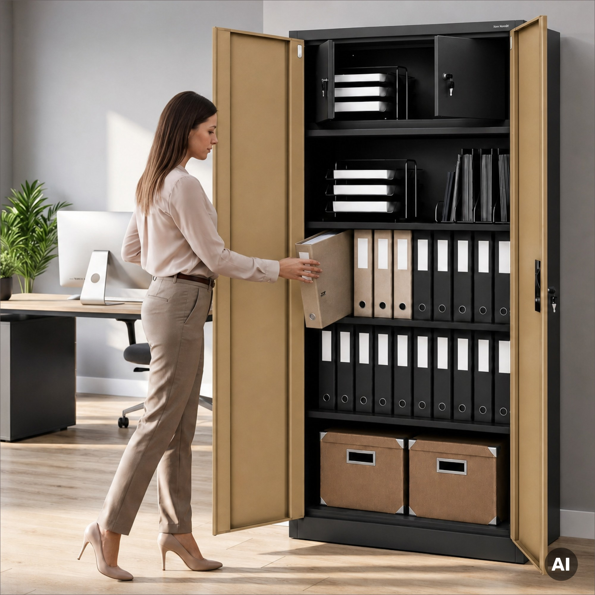 Armario metálico con compartimento de almacenamiento antracita/nogal, 900x1850x450 mm: TOMASZ Eco Design