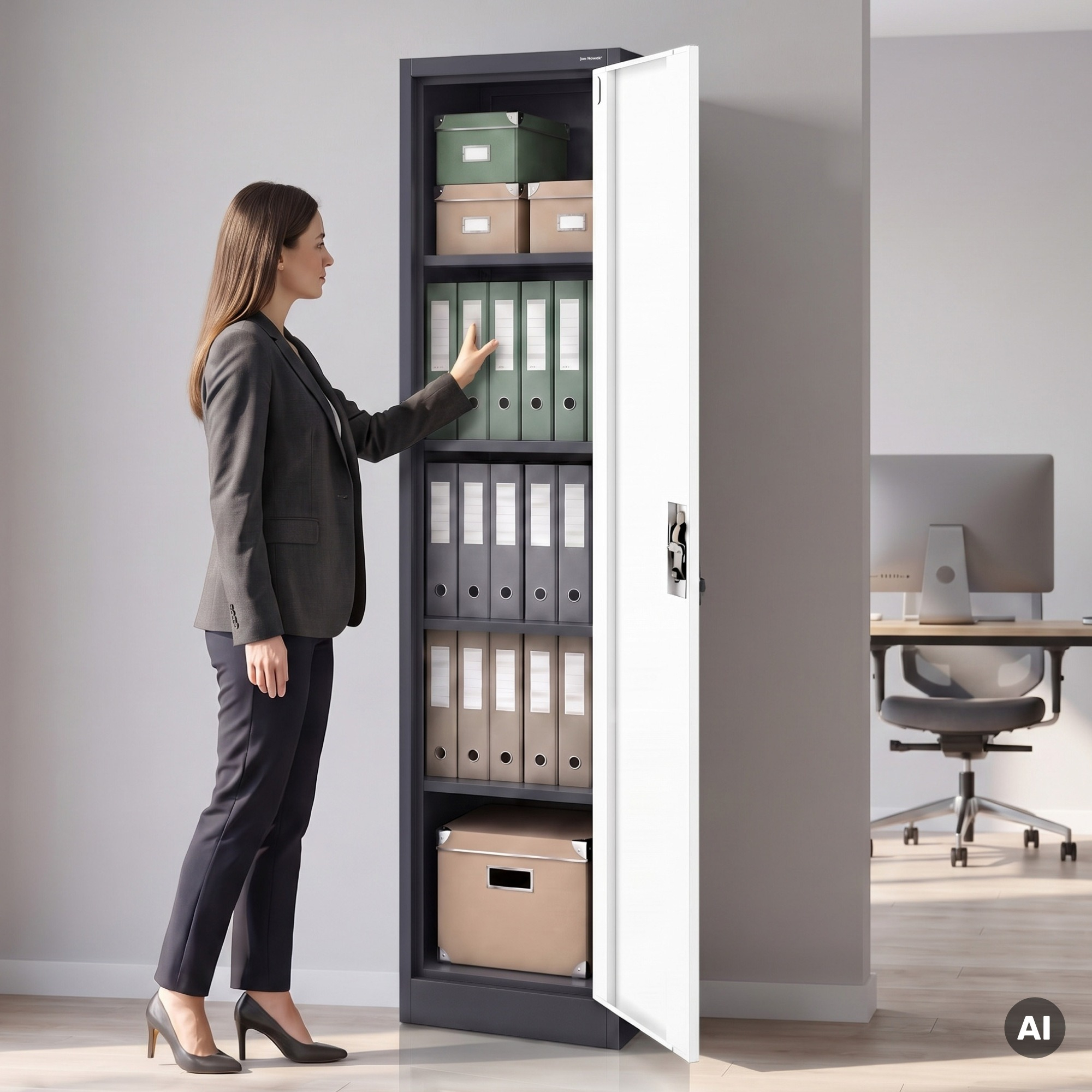 Armario fichero con cerradura para archivadores antracita-blanco, 450x1850x400 mm: ALEX