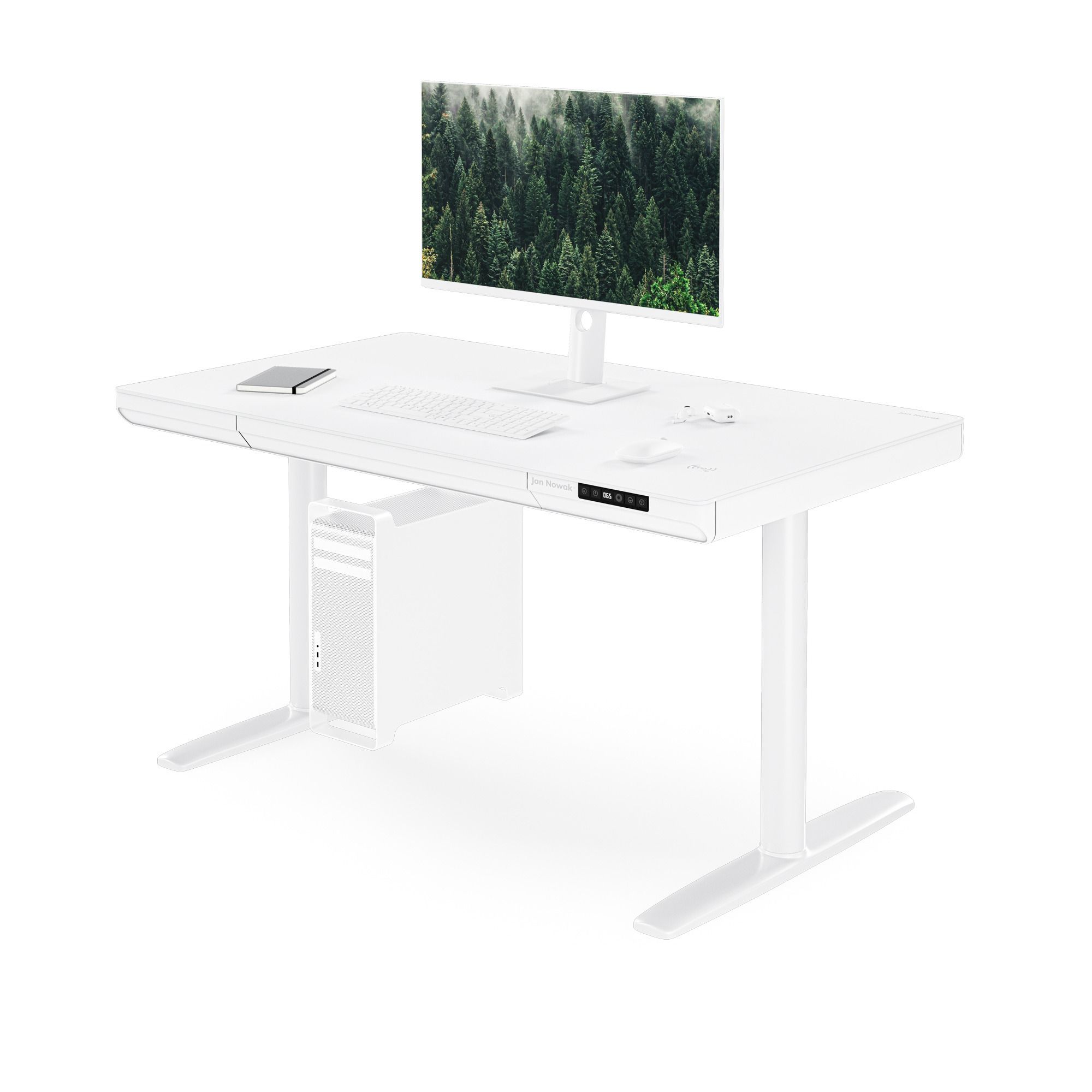Elektrisch zit-sta bureau met lade en draadloze Qi-oplader wit, 1200 mm: ELLIS