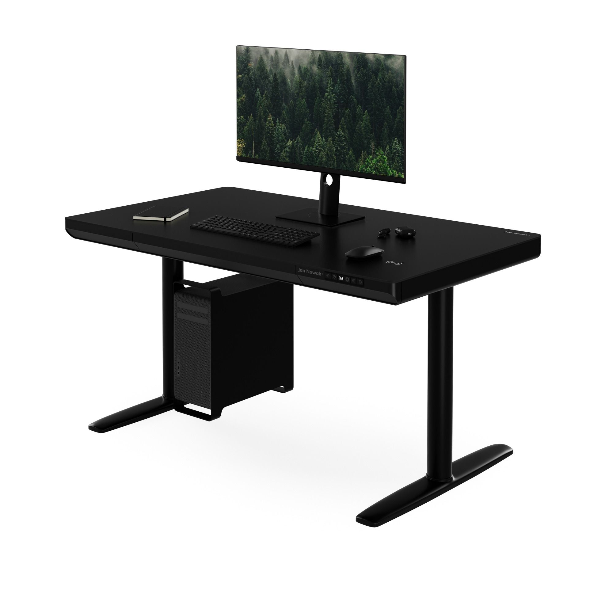 Elektrisch zit-sta bureau met lade en draadloze Qi-oplader zwart, 1200 mm: ELLIS