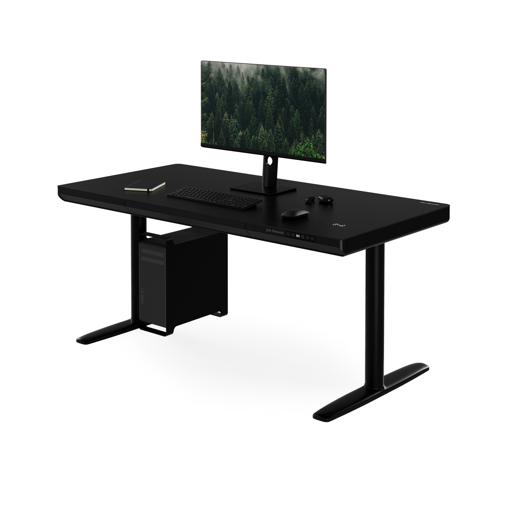 Elektrisch zit-sta bureau met lade en draadloze Qi-oplader zwart, 1400 mm: ELLIS