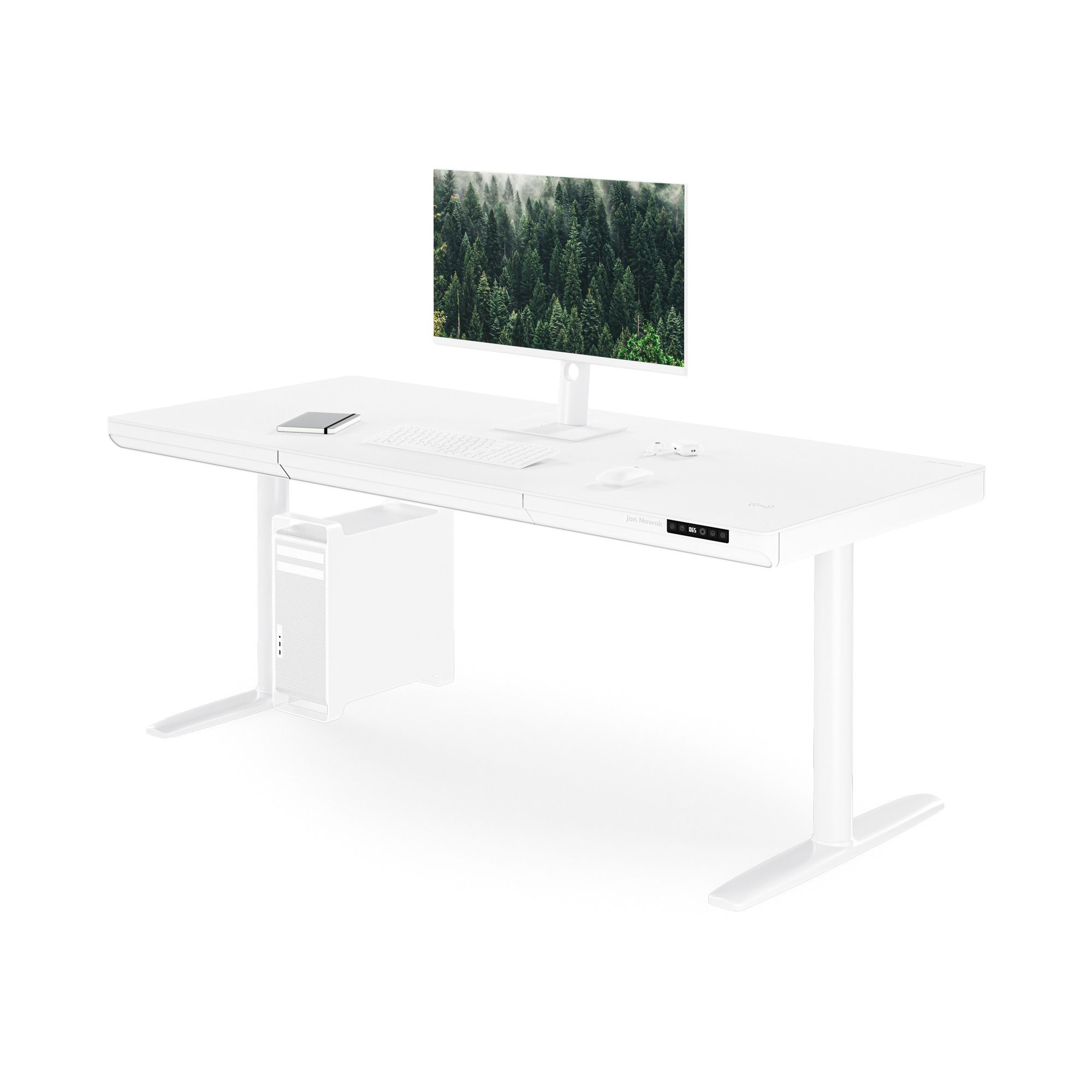 Elektrisch zit-sta bureau met lade en draadloze Qi-oplader wit, 1600 mm: ELLIS