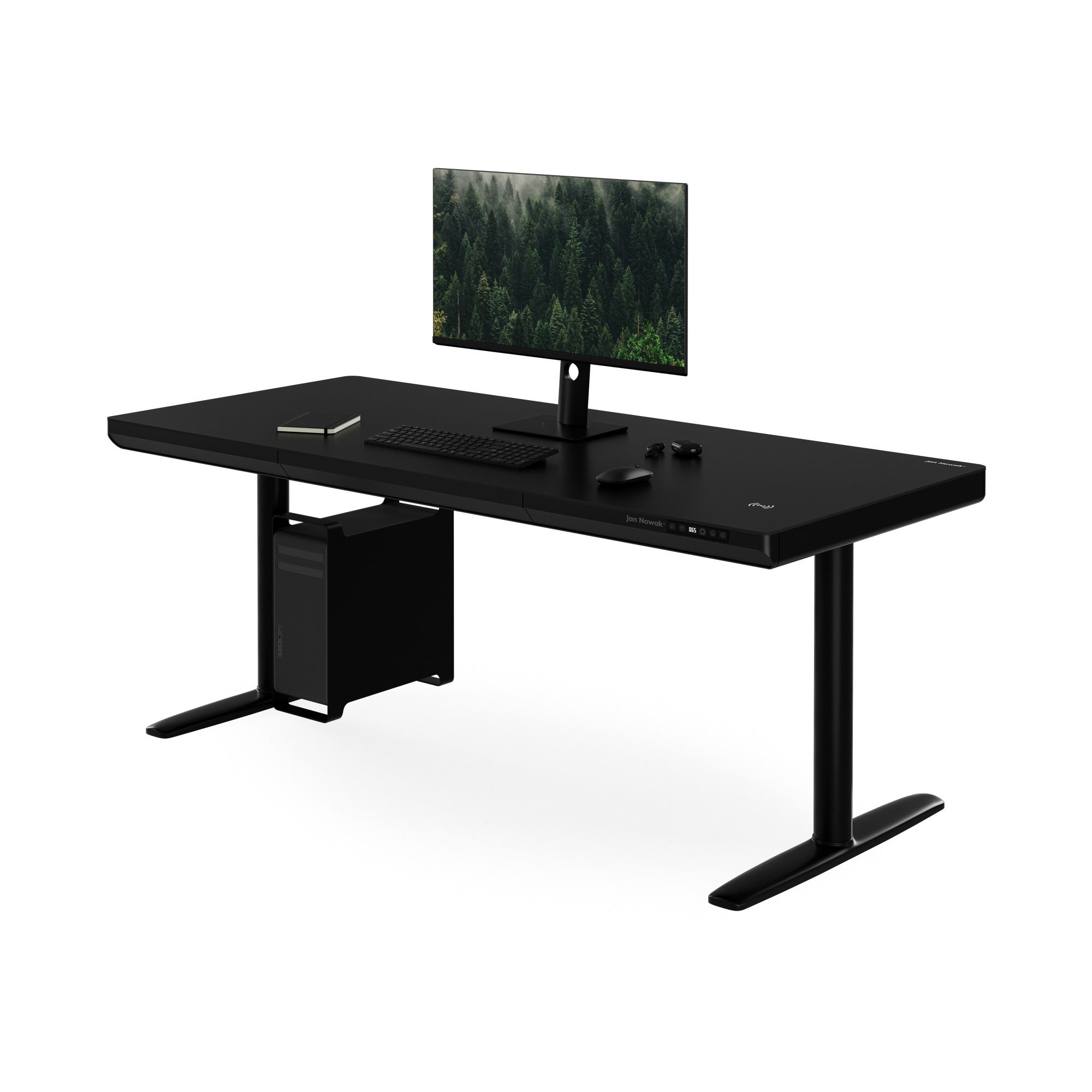 Elektrisch zit-sta bureau met lade en draadloze Qi-oplader zwart, 1600 mm: ELLIS