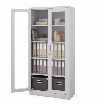 Aktenschrank Büroschrank Vitrinenschrank AMELIA, 900 x 1850 x 400 mm, grau