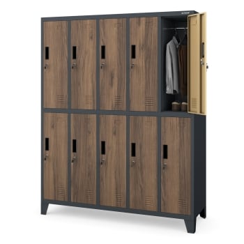 Schließfachschrank mit 10 Abteilen BARTEK, 1360 x 1720 x 450 mm, Eco Design: anthrazit/ nussbaum 