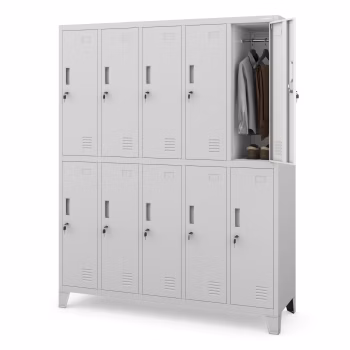 10-doors OHS storage cabinet for clothes BARTEK, 1360 x 1720 x 450 mm, grey