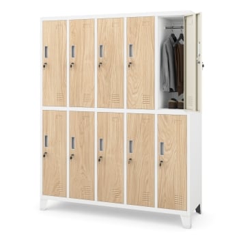 Spind mit 10 Abteilen Schließfachschrank BARTEK, 1360 x 1720 x 450 mm, Eco Design: weiß/ sonoma eiche 