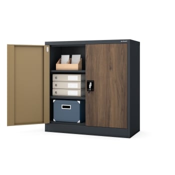 Metallschrank Klein BEATA, 900 x 930 x 400 mm, Eco Design: anthrazit/ nussbaum