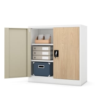 Metallschrank Klein BEATA, 900 x 930 x 400 mm, Eco Design: weiß/ sonoma eiche