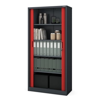 Aktenschrank, Rolladenschrank, Jalousieschrank DAMIAN, 900 x 1850 x 450 mm, anthrazit-rot