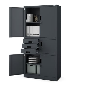 Metal office file cabinet with a safe FILIP II, 900 x 1850 x 400 mm, anthracite