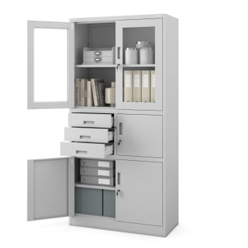 Aktenschrank mit Schubladen und Tresor FILIP, 900 x 1850 x 400 mm, grau