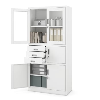 Aktenschrank mit Schubladen und Tresor FILIP, 900 x 1850 x 400 mm, weiß