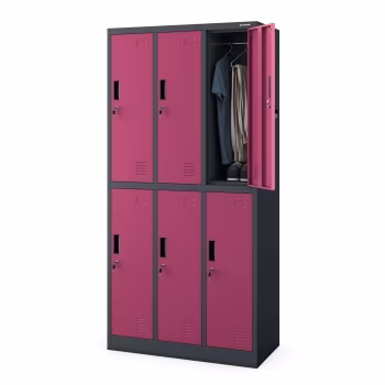 Spind Kleiderspind mit 6 Abteilen Schließfachschrank IGOR, 900 x 1850 x 450 mm, anthrazit-fuschie