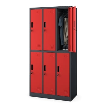 Spind Kleiderspind mit 6 Abteilen Schließfachschrank IGOR, 900 x 1850 x 450 mm, anthrazit-rot