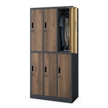 Kleiderspind mit 6 Abteilen Schließfachschrank IGOR, 900 x 1850 x 450 mm, Eco Design: anthrazit/ nussbaum 