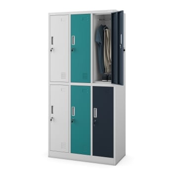 Kleiderspind mit 6 Abteilen IGOR, 900 x 1850 x 450 mm, grau-vielfarbig