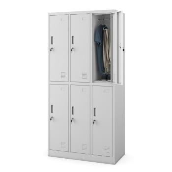 Spind Kleiderspind mit 6 Abteilen Schließfachschrank IGOR, 1850 x 900 x 400 mm, grau blau