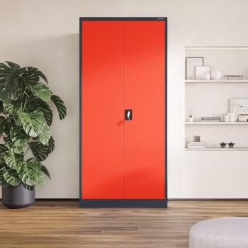 Metal office file cabinet JAN H, 900 x 1950 x 400 mm, anthracite-red