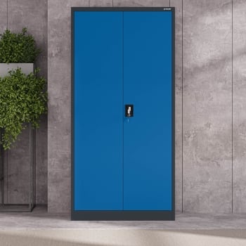 Abschließbarer Aktenschrank für Büro JAN, 900 x 1850 x 400 mm, anthrazit-blau