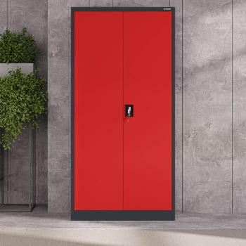Metal office file cabinet JAN, 900 x 1850 x 400 mm, anthracite-red