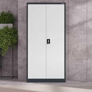 Abschließbarer Aktenschrank für Büro JAN, 900 x 1850 x 400 mm, anthrazit-weiß