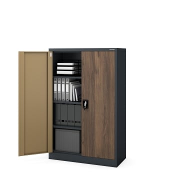 Aktenschrank Büroschrank KEVIN, 900 x 1400 x 400 mm, Eco Design: anthrazit/ nussbaum