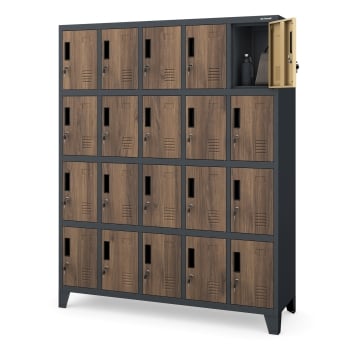 Metallschrank mit 20 Fächern ROBERT, 1360 x 1720 x 450 mm, Eco Design: anthrazit/ nussbaum