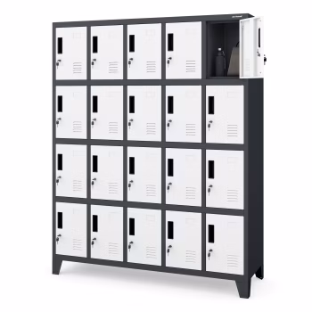 Metallschrank mit 20 Fächern ROBERT, 1360 x 1720 x 450 mm, anthrazit-weiß