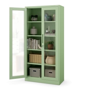 Vitrine mit Glastüren AMELIA, 900 x 1850 x 400 mm, Fresh Style: pastellgrün