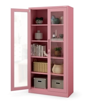Vitrinenschrank AMELIA, 900 x 1850 x 400 mm, Fresh Style: puderrosa