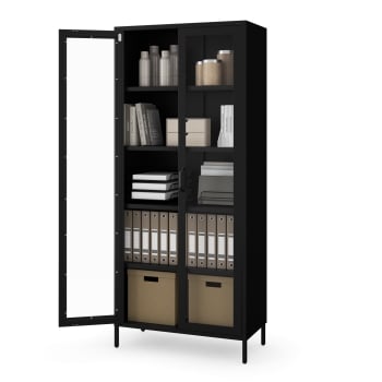 Glasvitrine ANGELO für das Wohnzimmer – Metall schwarz, 800 x 1850 x 450 mm