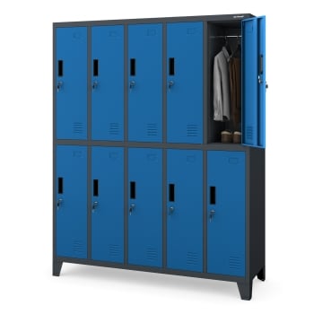 Armoire vestiaire métallique 10 portes BARTEK 1360 x 1720 x 450 mm, anthracite-bleu