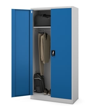 Armoire de ménage métallique verrouillable DAWID – 900 x 1850 x 450 mm, gris-bleu