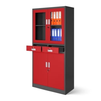 Metalen kantoorkast EDMUND, 900 x 1850 x 400 mm, antraciet-rood