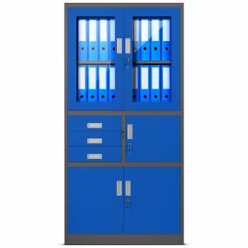 Metalen kast met kluis FILIP, 900 x 1850 x 400 mm, antraciet-blauw
