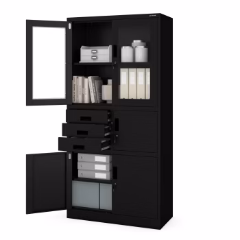 Armoire de bureau métallique avec coffre-fort pour dossiers et documents FILIP, 900 x 1850 x 400 mm, noir