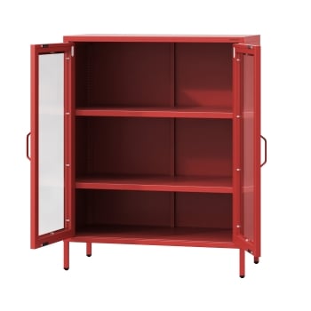 Wohnzimmer Vitrinenschrank GINA, 800 x 1015 x 400 mm, Modern: rot