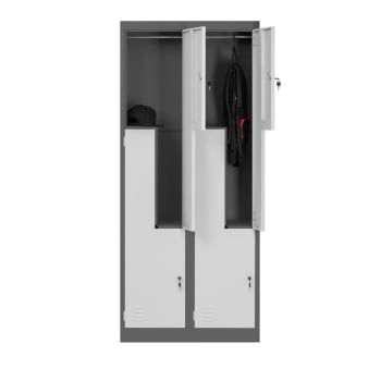 Spind Schrank in L-Form JULIA, 800 x 1850 x 450 mm, anthrazit-weiß