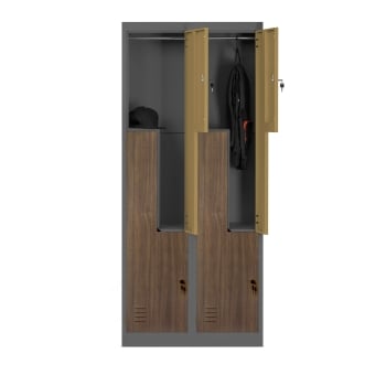 Spind Schrank in L-Form JULIA, 800 x 1850 x 450 mm, Eco Design: anthrazit/ nussbaum