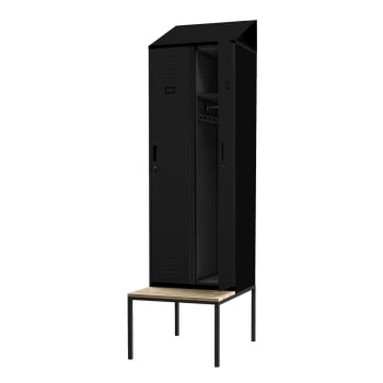 Šatníková skriňa s lavicou a strechou KACPER II PRO, 600 x 2295 x 850 mm, čierna
