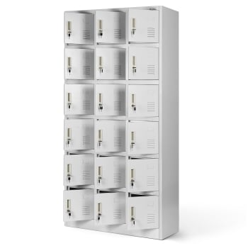 Spind Schließfachschrank mit 18 Fächern KAROL, 900 x 1850 x 400 mm, grau