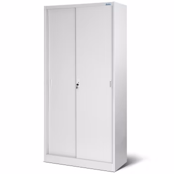 Aktenschrank, Schiebetürenschrank, Metallschrank KUBA, 900 x 1850 x 400 mm, grau 