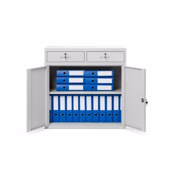 Metal office file cabinet with drawers LENA, 900 x 900 x 400 mm, grey