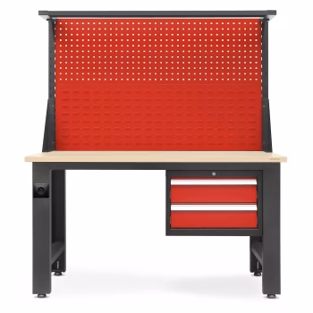Werkstatttisch mit Aufsatz LOGAN, 1500 x 1700 x 750 mm, anthrazit-rot