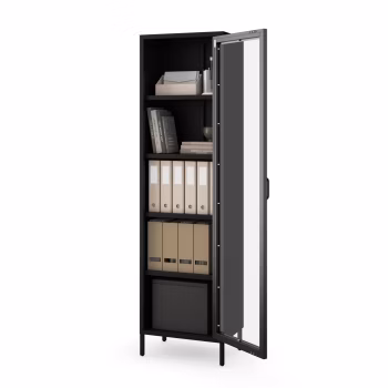 Schwarze Glasvitrine für das Wohnzimmer aus Metall auf Beinen LUIGI Modern 500 x 1800 x 350 mm