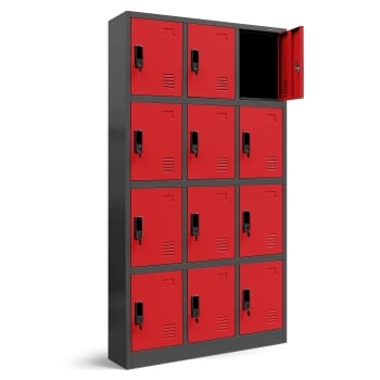 Spind Fächerschrank Schließfachschrank mit 12 Fächern MARCIN, 900 x 1850 x 400 mm, anthrazit-rot