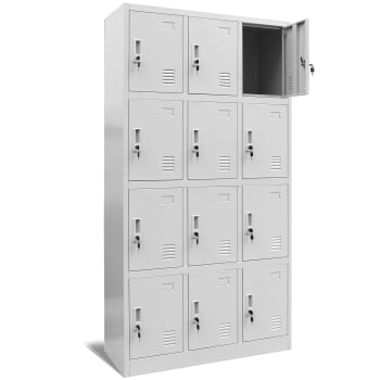 Spind Fächerschrank Schließfachschrank mit 12 Fächern MARCIN, 900 x 1850 x 400 mm, grau